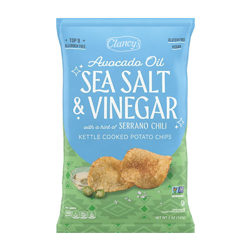 Clancy's Sea Salt & Vinegar Avocado Oil Kettle Chips, 5 oz